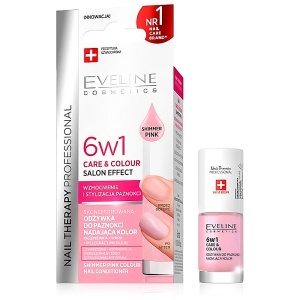Tratament Balsam de Unghii 6în1 Shimmer Pink, Reconstrucție Unghii Deteriorate și Culoare Roz Perlat- Eveline Salon Effect