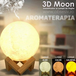 Umidificator Aer si Lampa 3D in Forma de Luna cu Incarcare USB