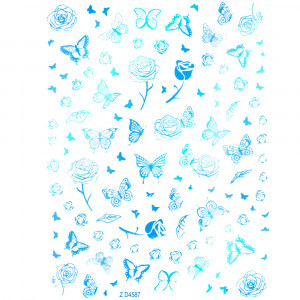 Abtibilde Unghii Culoare Albastru Model 'Butterfly and Roses No. Z-D4587 Blue
