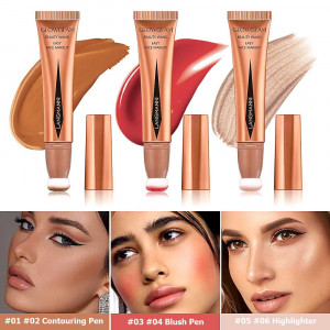 Model zâmbind cu un machiaj impecabil, evidențiind conturul natural al feței realizat cu Conturul Obraz Glow Glam Beauty Wand Avierll® #02 Countouring.