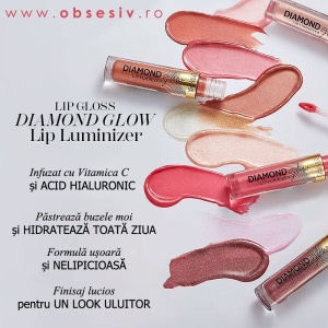 Luciu Buze Top Coat cu Acid Hialuronic - Eveline Diamond Glow Lip Luminiser, No. 01. Detalii si beneficii.