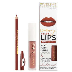 Luciu Mat si Contur Buze Eveline Cosmetics OH My Velvet Lips Matt No 12 Praline Eclair