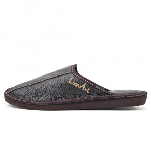 Papuci de Casa din Piele Marca Lim Art Model 'Luxury Life' Dark Brown