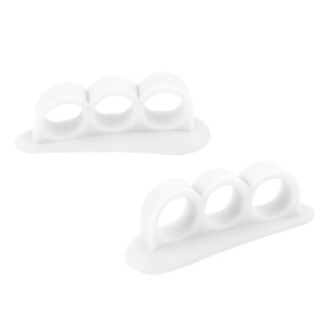 Setul de două separatoare ortopedice pe fundal neutru, prezentând designul ergonomic cu trei inele de fixare.