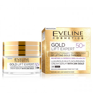 Ser de Lux si Crema Antirid pentru Fermitatea Tenului Gold 24K Lift Expert 50+ Eveline Cosmetics