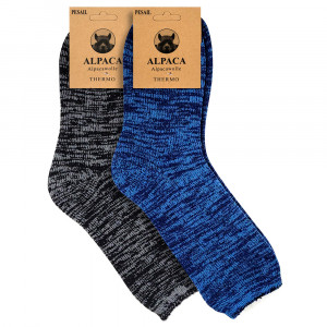 Set 2 Perechi Sosete din Lana de Alpaca Model 'Linear Style' Blue/Gray