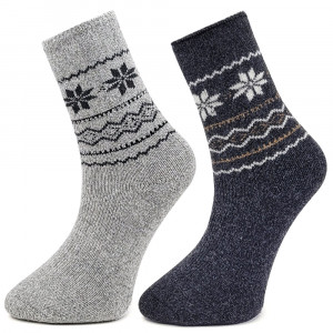 Set 2 Perechi Sosete din Lana de Alpaca Model 'Winter Tradition' Gray Variation