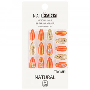 Set 24 Unghii False Reutilizabile cu Manichiura Instant Model 'Orange Happiness'