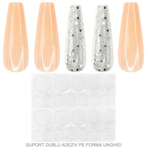 Set 24 Unghii False Reutilizabile cu Manichiura Instant, Model Peach Galaxy