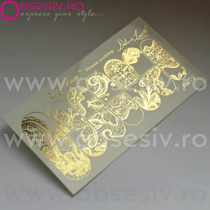 Abtibilduri Unghii pe Bază de Apă, Model "ORNAMENTS", Cod Foil-3 Gold, Accesorii Manichiura Nail Art - Img 2