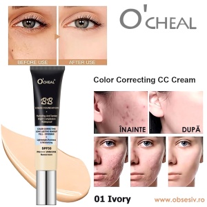 Fond de Ten BB Cream cu SPF50, Waterproof, Long Lasting, Full Coverage, 01 Ivory - O'cheal