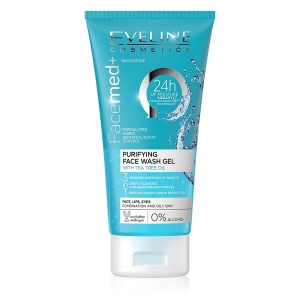 Gel Purificare 3în1 Eveline Facemed+ cu Arbore de Ceai - Curățare și Matifiere Ten Gras.