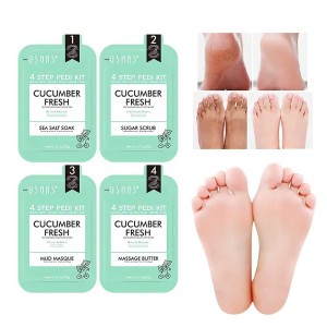 Kit Spa Pedichiura cu Extract de Castravete - Prezentare detaliată a celor 4 pași ai tratamentului.