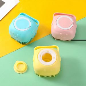 Perie de Dus din Silicon cu Dozator pentru Sampon, Culoare Galben