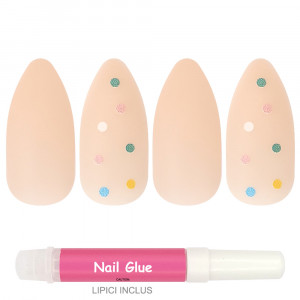 Set 24 Unghii False Reutilizabile cu Manichiura Instant Model 'Bloom Dots'