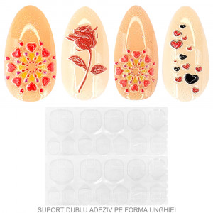Set 24 Unghii False Reutilizabile cu Manichiura Instant Model 'Love and Happiness'
