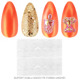 Set 24 Unghii False Reutilizabile cu Manichiura Instant Model 'Orange Happiness'