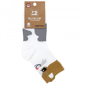 Sosete Dama Fara Cusatura Model 'Life is Better with Cat' Culoare Alb