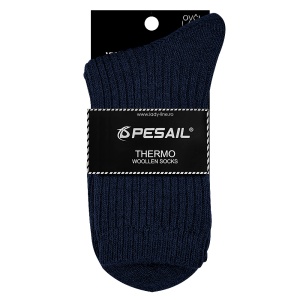 Șosete Termo Călduroase din Lână 1 Pereche - Model 'Classic Deep Blue' - Prezentare șosete cu etichetă