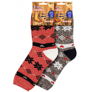 Set 2 Perechi Sosete Thermo din Bumbac Rezistente la -25°C, 'Cold Winter' Roz/Maro