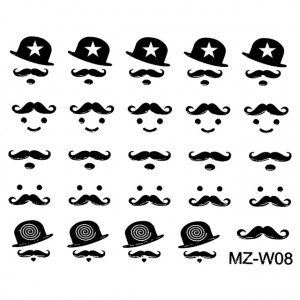 Abtibilde Unghii Mustati Negre, MZ-W08 (Abtibilduri Unghii - Tatuaje Unghii - Nail Stickere)