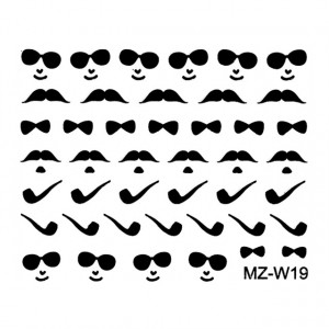 Abtibilde Unghii Mustati Negre, MZ-W19 (Abtibilduri Unghii - Tatuaje Unghii - Nail Stickere)