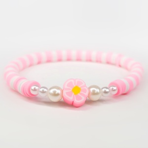 Bratara Elastica cu Margele Heishi Rondele din Lut Polimeric Model 'Blush Blossom'