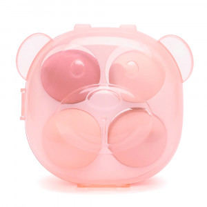 Bureti Machiaj Beautyblender Set 4 Buc. cu Suport si Cutie in Formă de Ursuleț, Pink