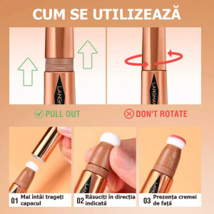 Model zâmbind cu un machiaj impecabil, evidențiind conturul natural al feței realizat cu Conturul Obraz Glow Glam Beauty Wand Avierll® #02 Countouring.