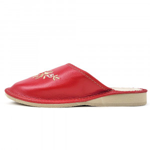 Papuci de Casa din Piele Culoare Crem Marca Tylbut Model 'Feelings in Red'