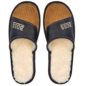 Papuci de Casă Îmblăniți cu Lână Naturală „Boss” | Confort Masculin, Design Modern și Căldură Premium