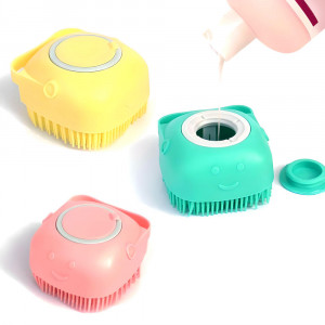 Perie de Dus din Silicon cu Dozator pentru Sampon, Culoare Galben