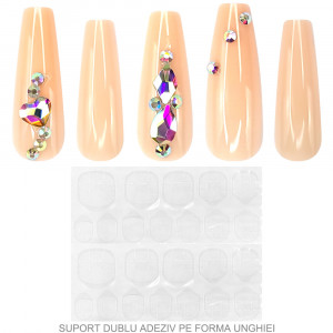 Set 24 Unghii False Reutilizabile cu Manichiura Instant, Culoare Pink Love Reflection