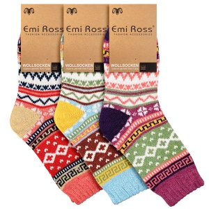 Șosete Damă din Mix de Lână Set 3 Perechi - Model „Colorful Winter” - Prezentare șosete cu etichetă.