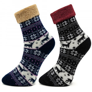 Sosete Thermo din Lana Set 2 Perechi Model 'Joys of Winter' Culoare Albastru / Negru
