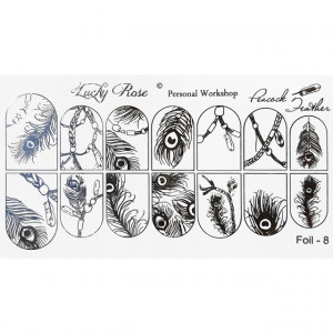 Abtibilduri Unghii pe Bază de Apă, Model PEACOCK FEATHER, Cod Foil-8 Silver, Accesorii Manichiura Nail Art