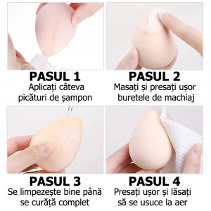Bureti Machiaj Beauty Blender Set 2 Buc in Cutie Forma de Inima Cod 01