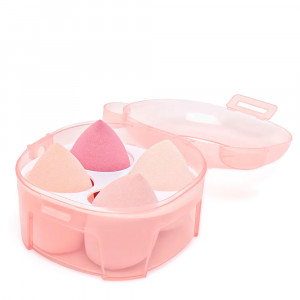 Bureti Machiaj Beautyblender Set 4 Buc. cu Suport si Cutie in Formă de Ursuleț, Pink