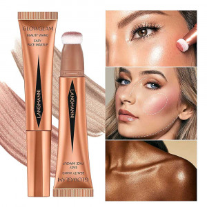 Model zâmbind cu un machiaj impecabil, evidențiind conturul natural al feței realizat cu Conturul Obraz Glow Glam Beauty Wand Avierll® #02 Countouring.