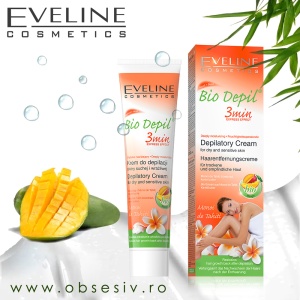 Cremă Depilatoare / Epilatoare BIO Mango pentru Piele Uscată și Sensibilă Eveline | Epilare în 3 Minute