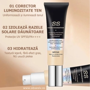 Fond de Ten BB Cream cu SPF50, Waterproof, Long Lasting, Full Coverage, 01 Ivory - O'cheal
