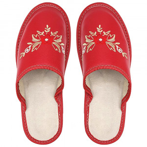 Papuci de Casa din Piele Culoare Crem Marca Tylbut Model 'Feelings in Red'