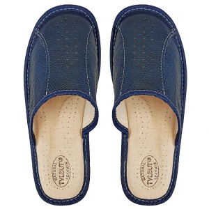 Papuci de Casă din Piele Tylbut - Model „Home Comfort” Deep Blue