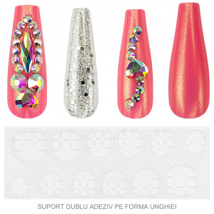 Set 12 Unghii Reutilizabile cu Manichiura Instant 'Nail Fairy Premium Series' Model 'Flamingo'