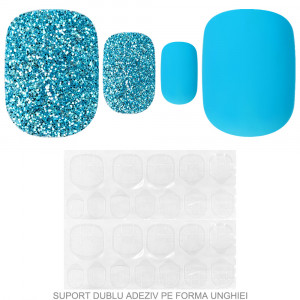 Set 24 Unghii False 'Princess Series' cu Manichiura Instant Model 'Azure Sparkle'