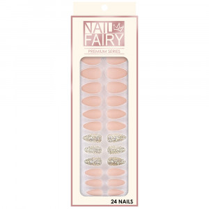 Set 24 Unghii False Reutilizabile cu Manichiura Instant, Culoare Roz Plamaniu Mat si Glitter