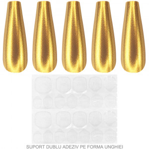 Set 24 Unghii False Reutilizabile cu Manichiura Instant Model 'Gold Pearls'