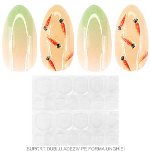 Set 24 Unghii False Reutilizabile cu Manichiura Instant Model 'Keep Calm and Carrot On'
