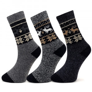 Șosete Călduroase și Moi din Lână de Alpaca Set 3 Perechi Model 'Winter Tradition' No.01