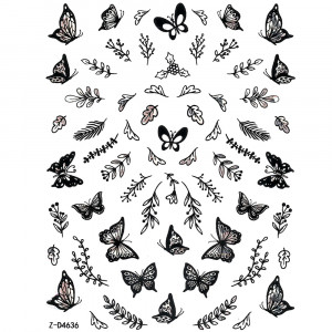 Abtibilde Unghii Culoare Negru Model 'Nature and Butterflies' No. Z-D4636